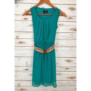TURQUOISE BELTED SLEEVELESS DRESS SIZE XS
